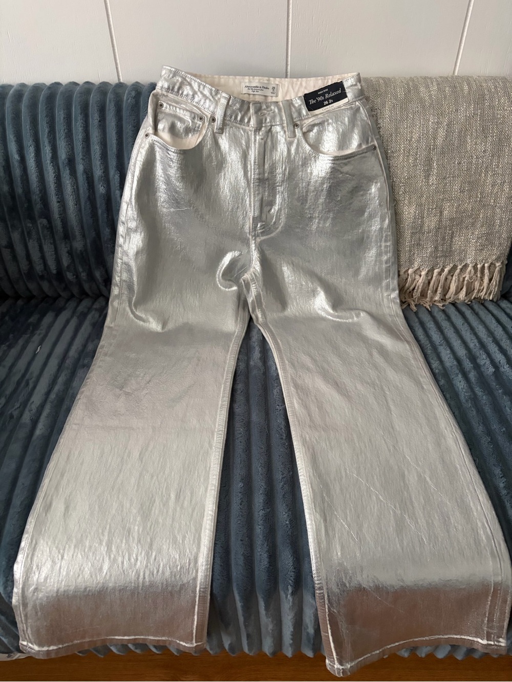 NWT Vintage Abercrombie High Rise Curve Love 90’s Metallic Jeans Size 26